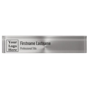 Modern Brushed Metal Look Your Logo Here Desk Name Plate