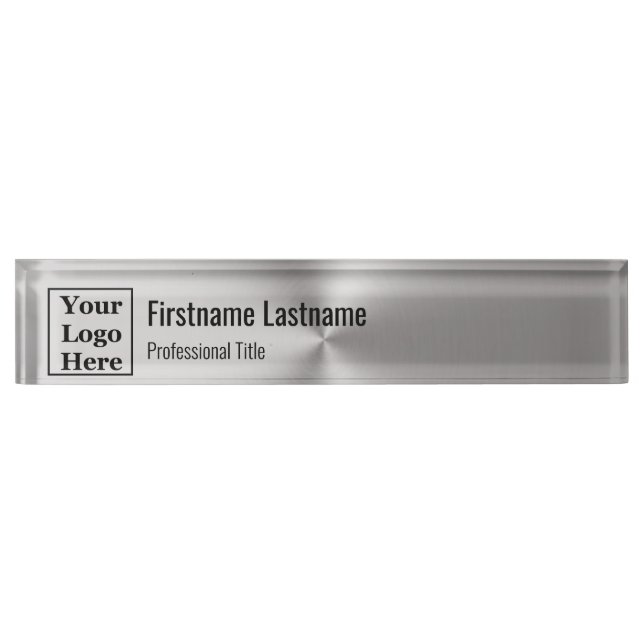Modern Brushed Metal Look Your Logo Here Desk Name Plate (Front)