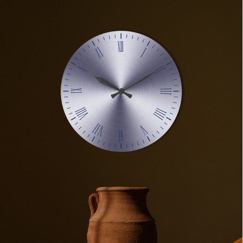 Modern Brushed Metal Roman Numeral Large Clock