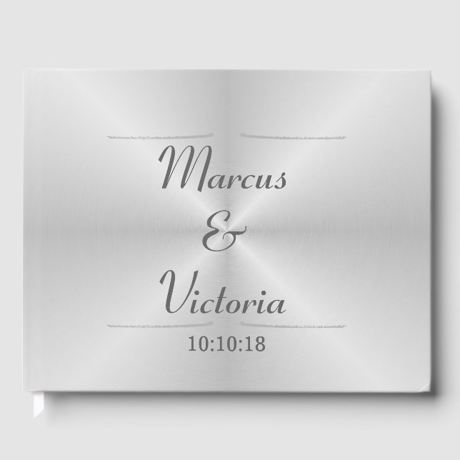 Modern Brushed Metal Wedding Guest Book (Front)