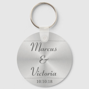 Modern Brushed Metal Wedding Keychain
