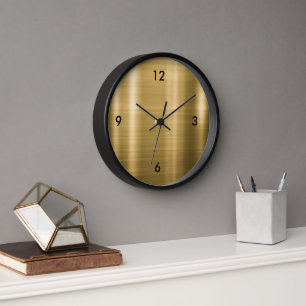 Modern Brushed Metallic Gold Black Clock