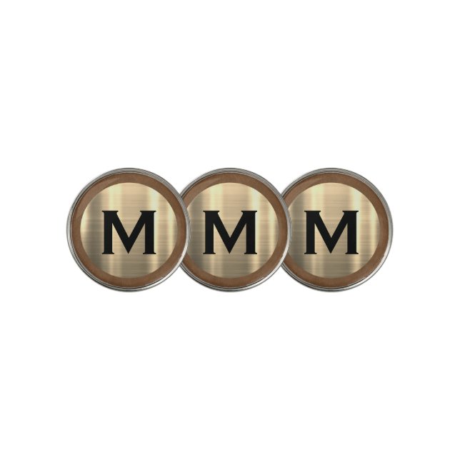 Modern Brushed Metallic Gold Monogram Golf Ball Marker (3 Up)
