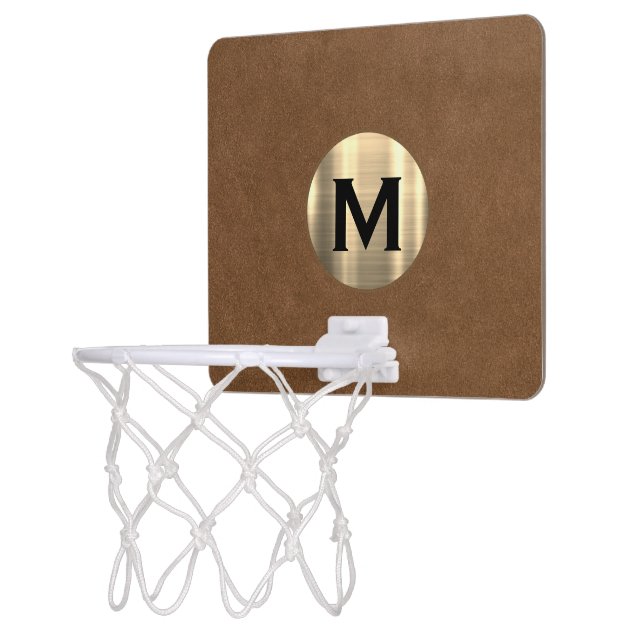 Modern Brushed Metallic Gold Monogram Mini Basketball Hoop (Left)