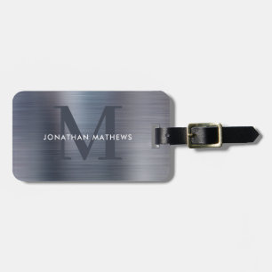 Modern Brushed Metallic Gray Monogram Luggage Tag