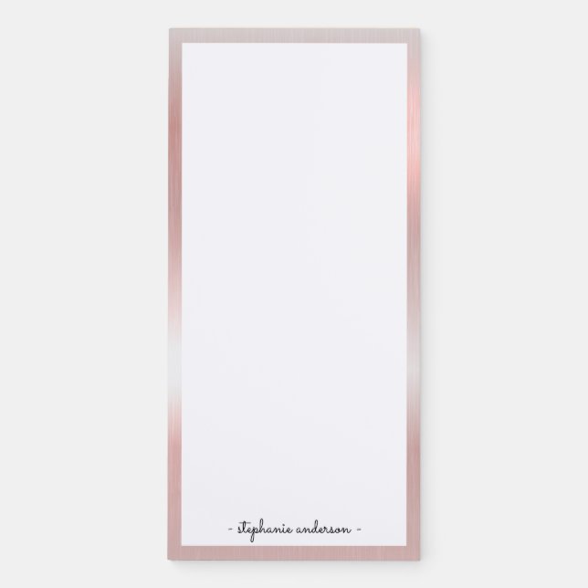 Modern Brushed Metallic Rose Gold Personalized Magnetic Notepad (Front)