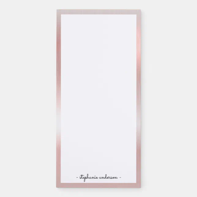 Metalic Notepad Modern Brushed Metallic Rose Gold Personalized Magnetic Notepad | Zazzle
