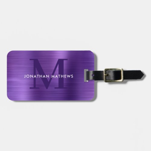 Modern Brushed Metallic Violet Monogram Luggage Tag