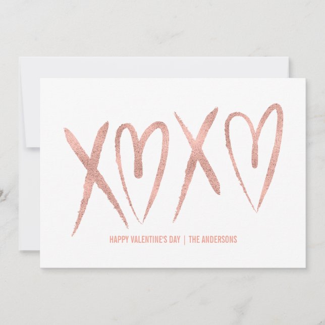 Modern Brushed Rose Gold Valentine Card (Front)