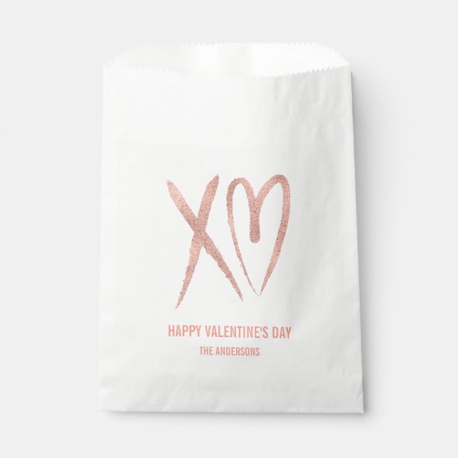 Modern Brushed Rose Gold Valentine Favor Bag (Front)