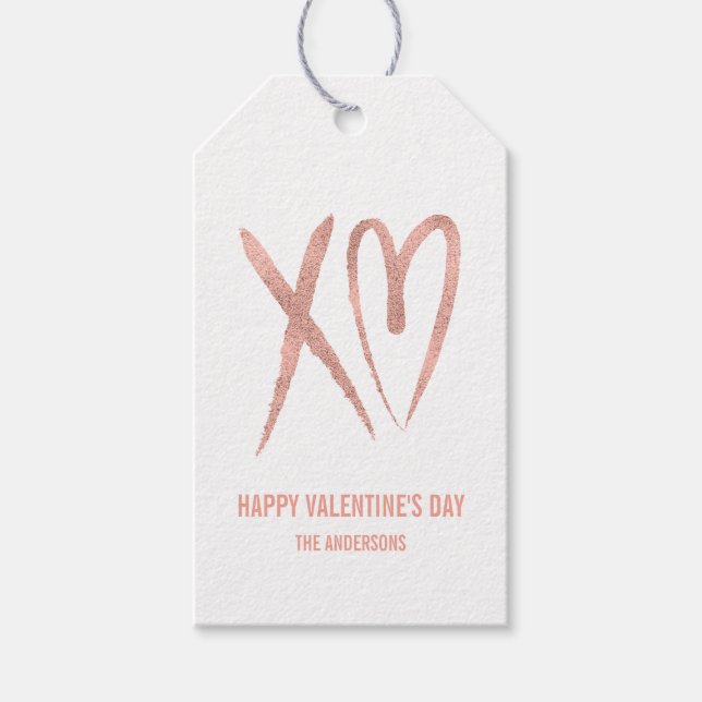 Modern Brushed Rose Gold Valentine Gift Tag (Front)