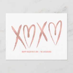 Modern Brushed Rose Gold Valentine Postcard