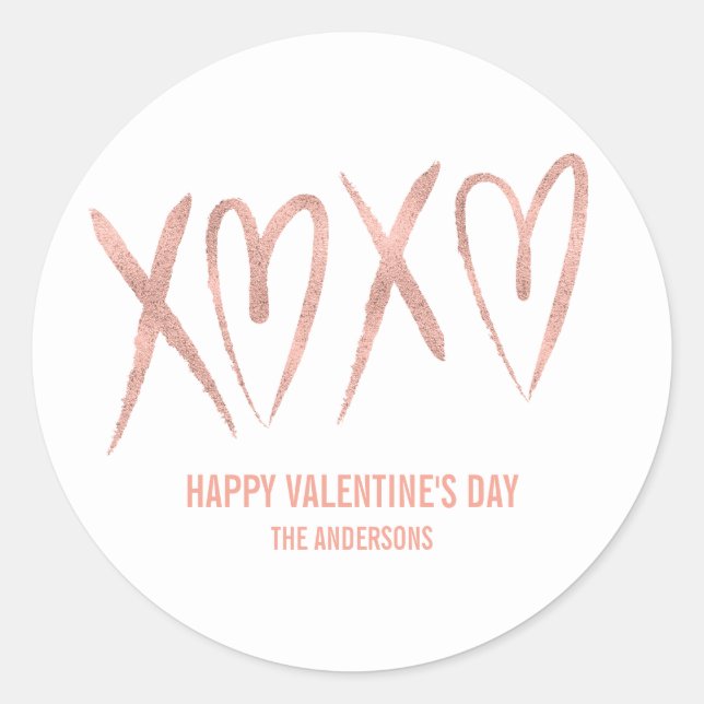 Modern Brushed Rose Gold Valentine Sticker (Front)