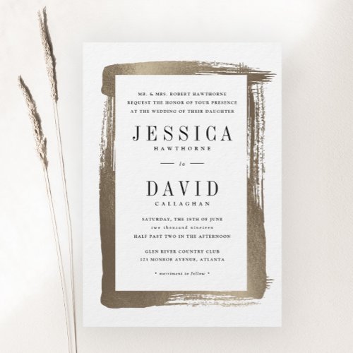 Modern Brushed Satin Gold Wedding Invitation