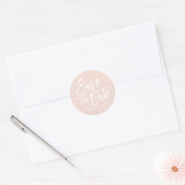 Modern Brushed Script Blush Wedding Classic Round Sticker (Envelope)