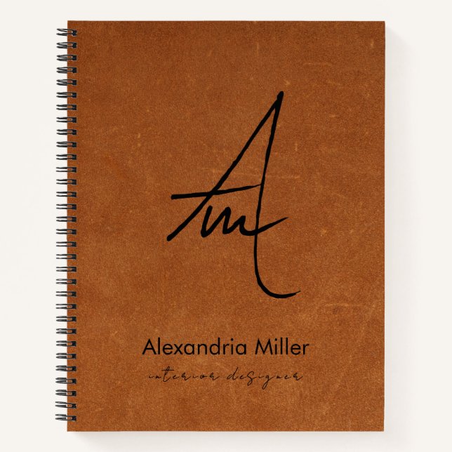 Modern Brushed Script Monogram Notebook (Front)