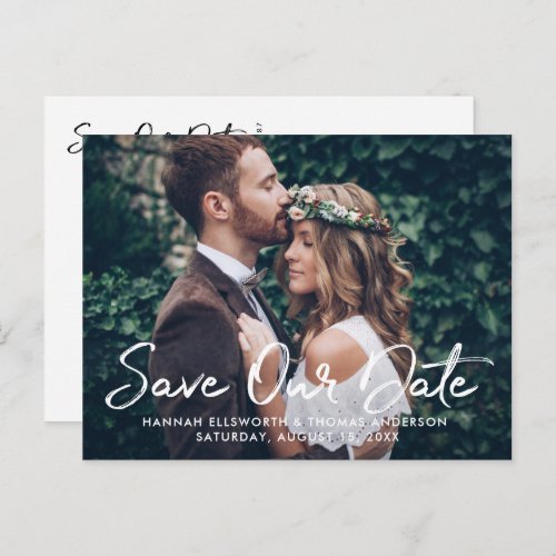 Modern Brushed Script Wedding Photo Save Our Date Announcement Postcard