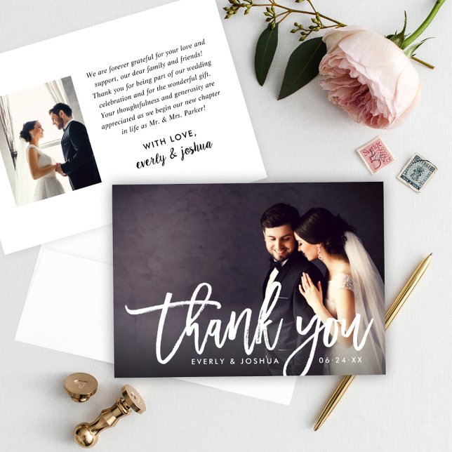 Modern Brushed Script Wedding Photo Thank You (Creator Uploaded)