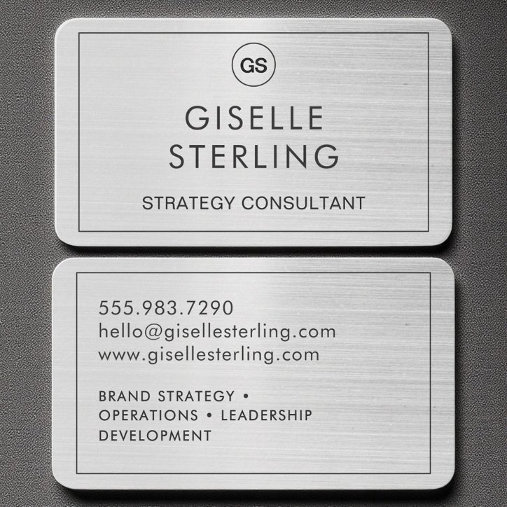 Modern Brushed Silver Monogram Elegant Business Card