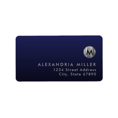 Modern Brushed Silver Monogram Navy Return Address Label