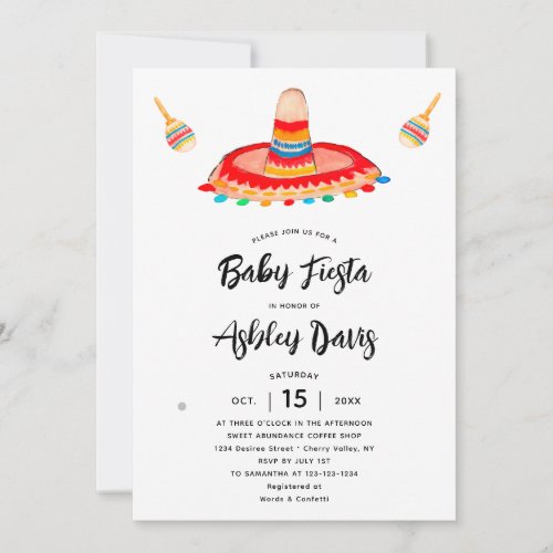 Modern Brushed Typography Sombrero Baby Fiesta Invitation