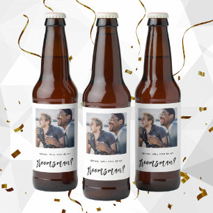 Modern Brushed Will You Be My Groomsmen Proposal  Beer Bottle Label