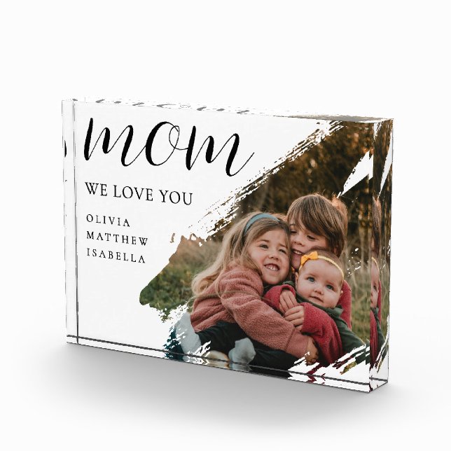 Modern Brushstroke Black Script We Love You Mom Photo Block (Right)