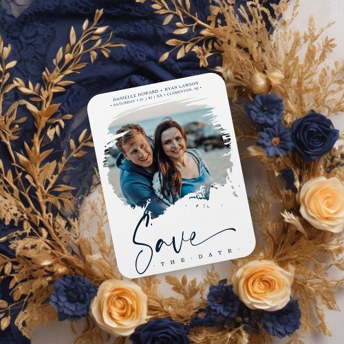 Modern Brushstroke Effect Photo Couple Wedding Magnet