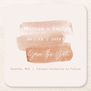 Modern Brushstroke Minimalist Save The Date Square Paper Coaster