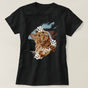 Modern Brushstroke Pet Cat Photo & Name T-Shirt