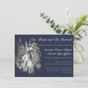 Modern Brushstroke Photo Navy Rehearsal Dinner  Invitation
