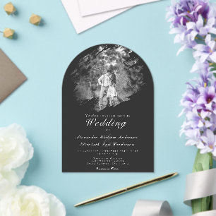 Modern Brushstroke Photo Soft Black Wedding Acrylic Invitations