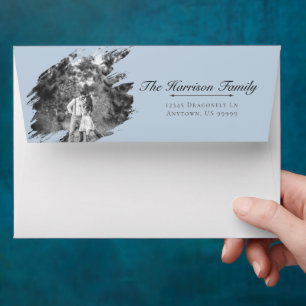 Modern Brushstroke Photo Wedding   Blue Envelope