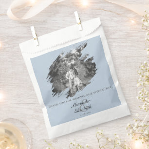 Modern Brushstroke Photo Wedding Blue Favor Bag
