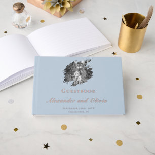 Modern Brushstroke Photo Wedding Blue Foil Guest Book