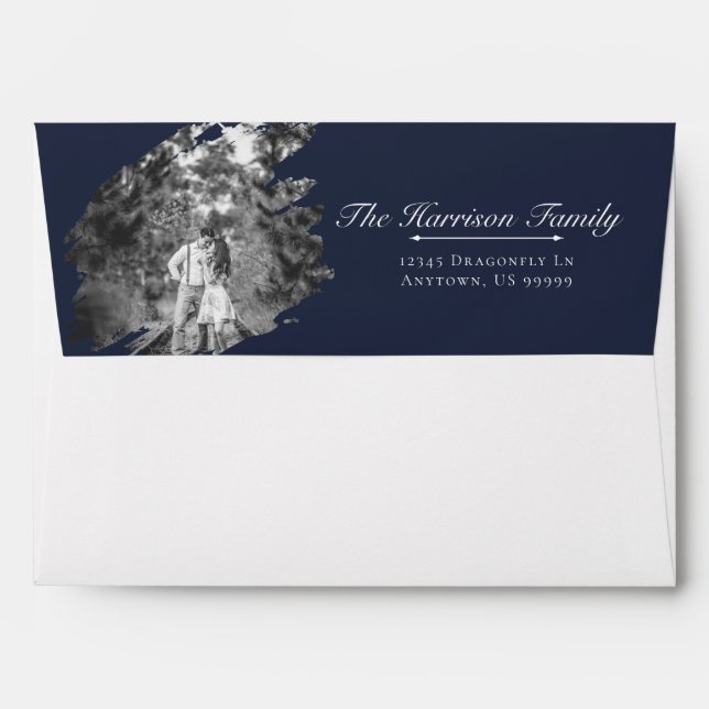Modern Brushstroke Photo Wedding | Navy Blue Envelope (Back (Top Flap))