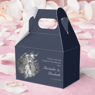 Modern Brushstroke Photo Wedding   Navy Blue Favor Boxes