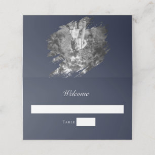 Modern Brushstroke Photo Wedding   Navy Blue Place Card