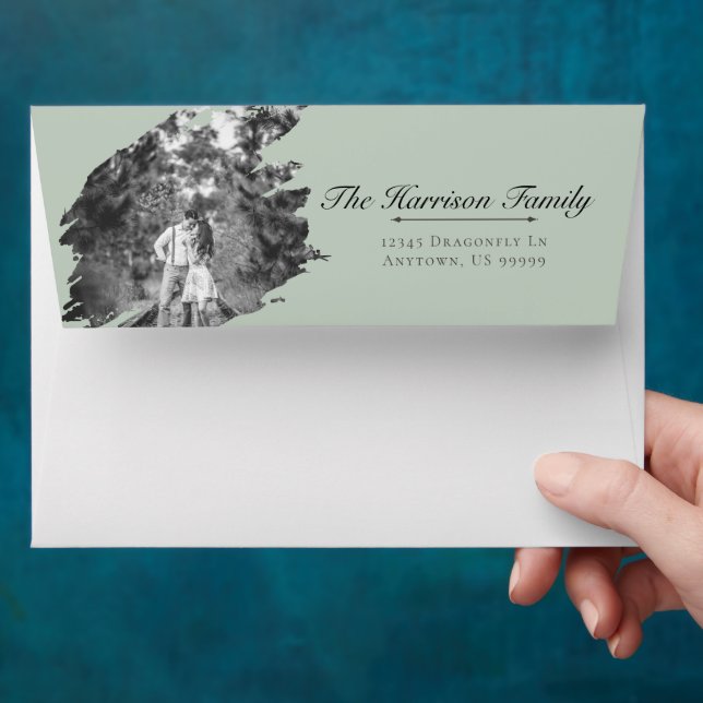 Modern Brushstroke Photo Wedding | Sage Green Envelope (Hand)
