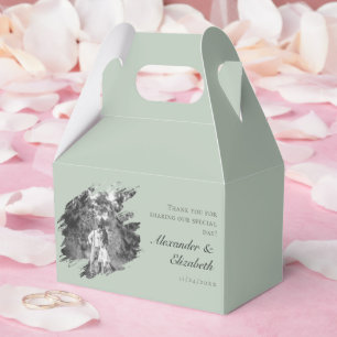 Modern Brushstroke Photo Wedding Sage Green Favor Boxes