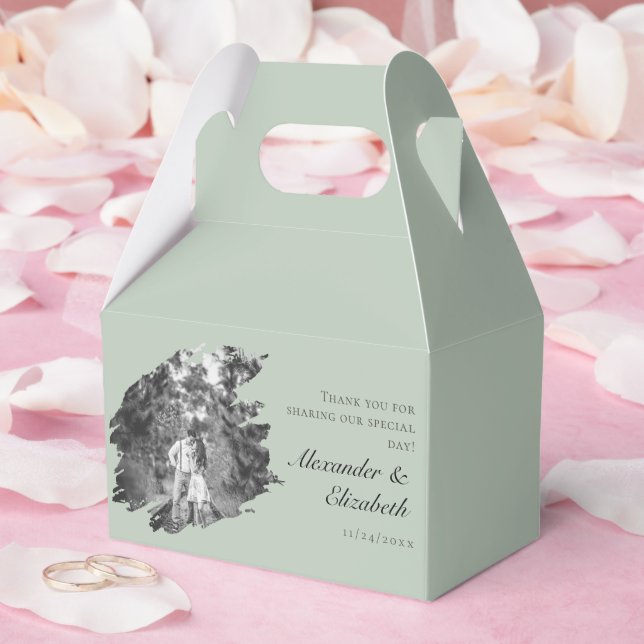 Modern Brushstroke Photo Wedding | Sage Green Favor Boxes (Wedding)