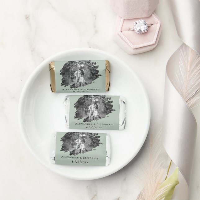 Modern Brushstroke Photo Wedding | Sage Green Hershey's Miniatures (Wedding)