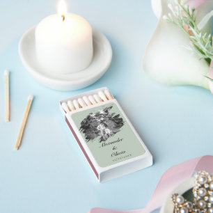 Modern Brushstroke Photo Wedding Sage Green Matchboxes