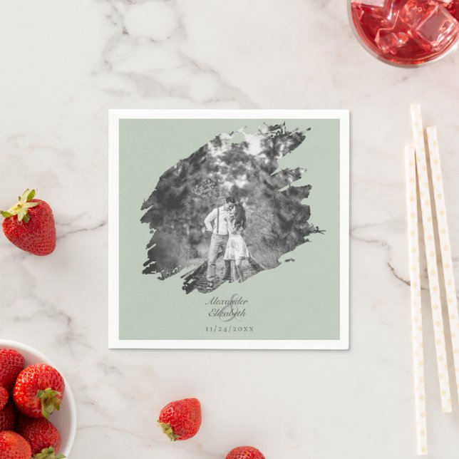 Modern Brushstroke Photo Wedding | Sage Green Napkins (Insitu)