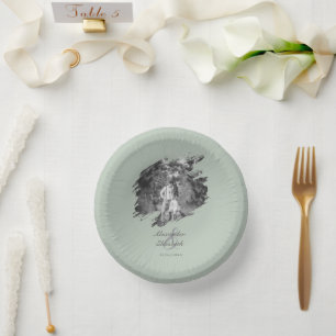 Modern Brushstroke Photo Wedding   Sage Green Paper Bowls