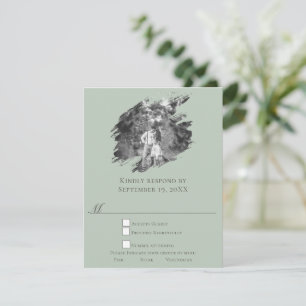 Modern Brushstroke Photo Wedding Sage Green RSVP Card
