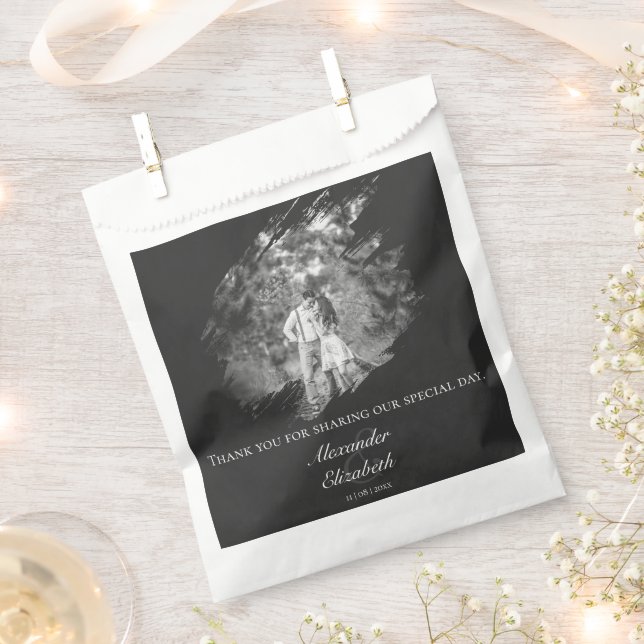 Modern Brushstroke Photo Wedding | Soft Black Favor Bag (Clipped)