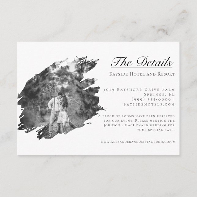 Modern Brushstroke Photo Wedding | White Enclosure Card (Front)