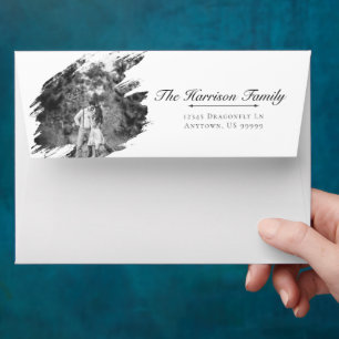 Modern Brushstroke Photo Wedding White Envelope