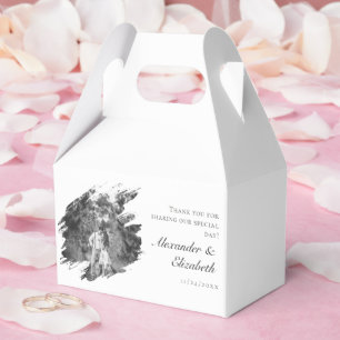 Modern Brushstroke Photo Wedding White Favor Boxes